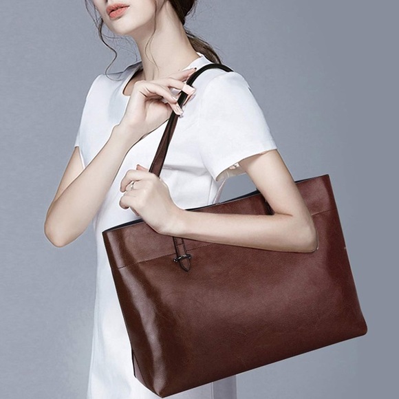 🆕 Dark Brown Genuine Leather Tote Shoulder Bag 🆕 - Picture 6 of 10